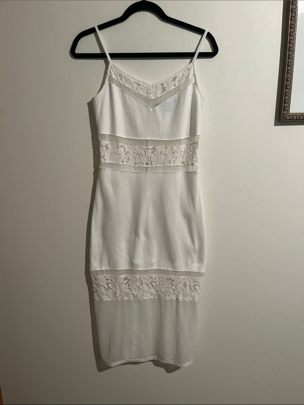 French Connection Cream Lace-Trim Midi Slip Dress